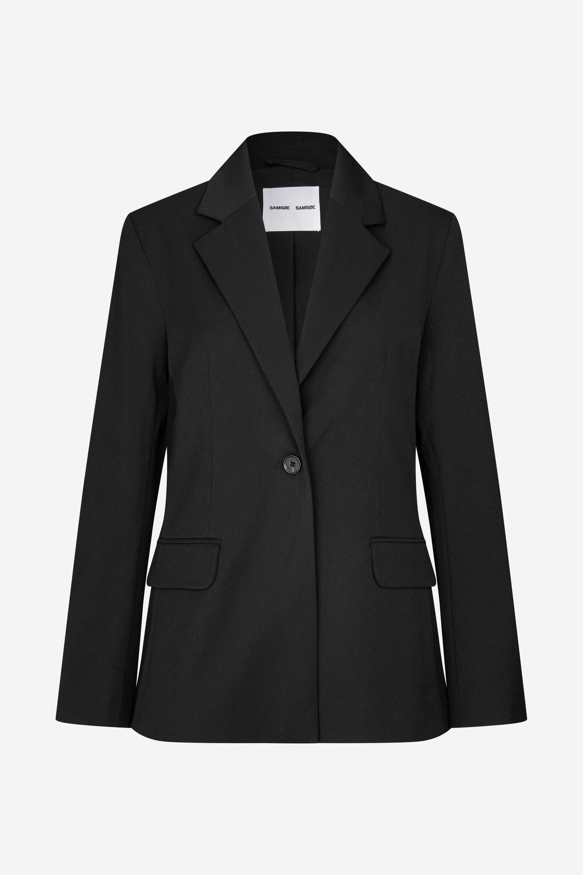 notch lapel black blazer with flap pockets and single button from samsoe
