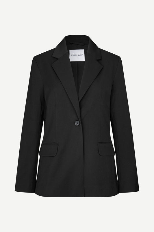notch lapel black blazer with flap pockets and single button from samsoe