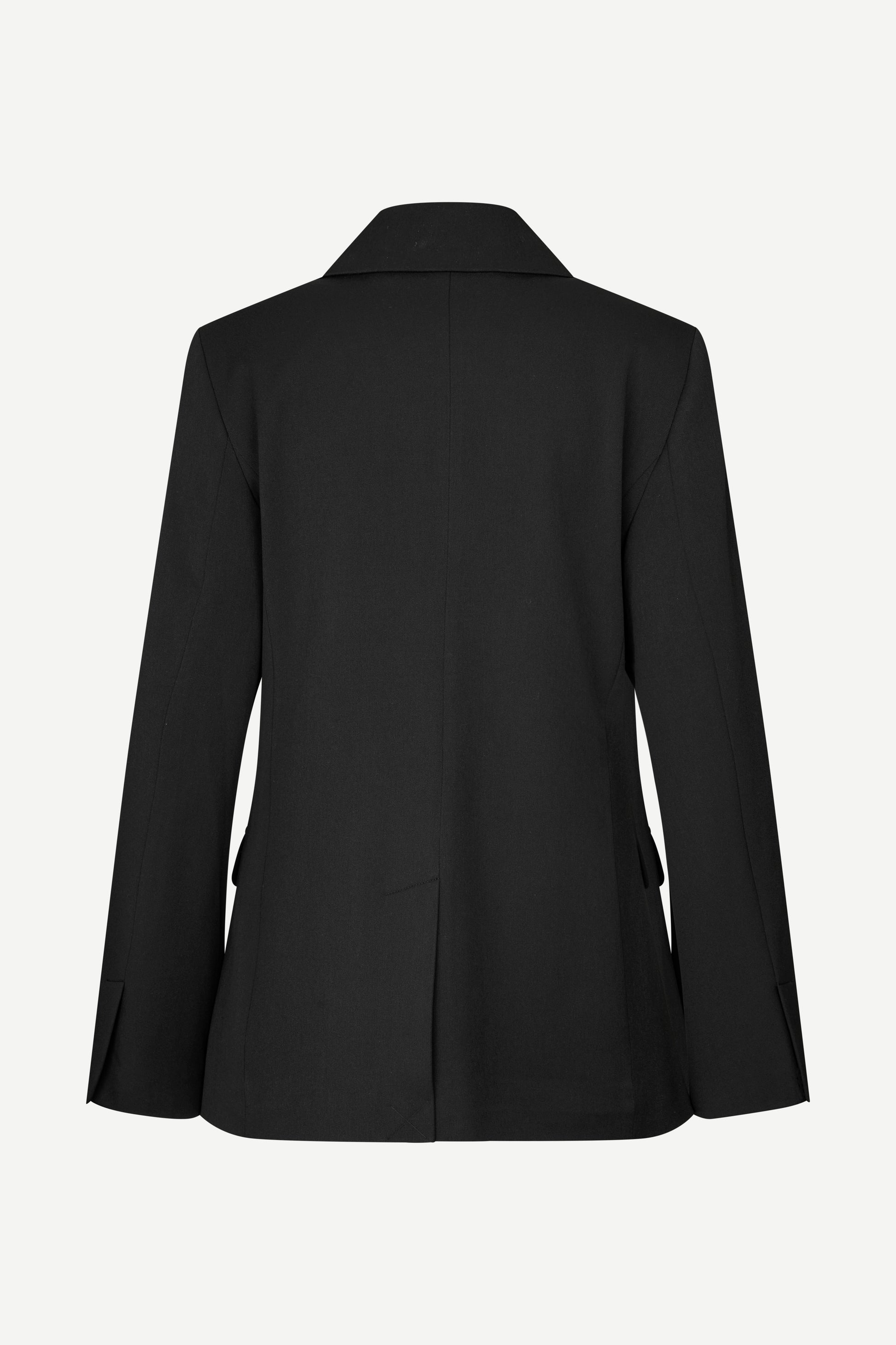 notch lapel black blazer with flap pockets and single button from samsoe rear view