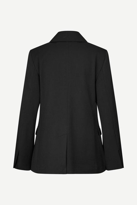 notch lapel black blazer with flap pockets and single button from samsoe rear view