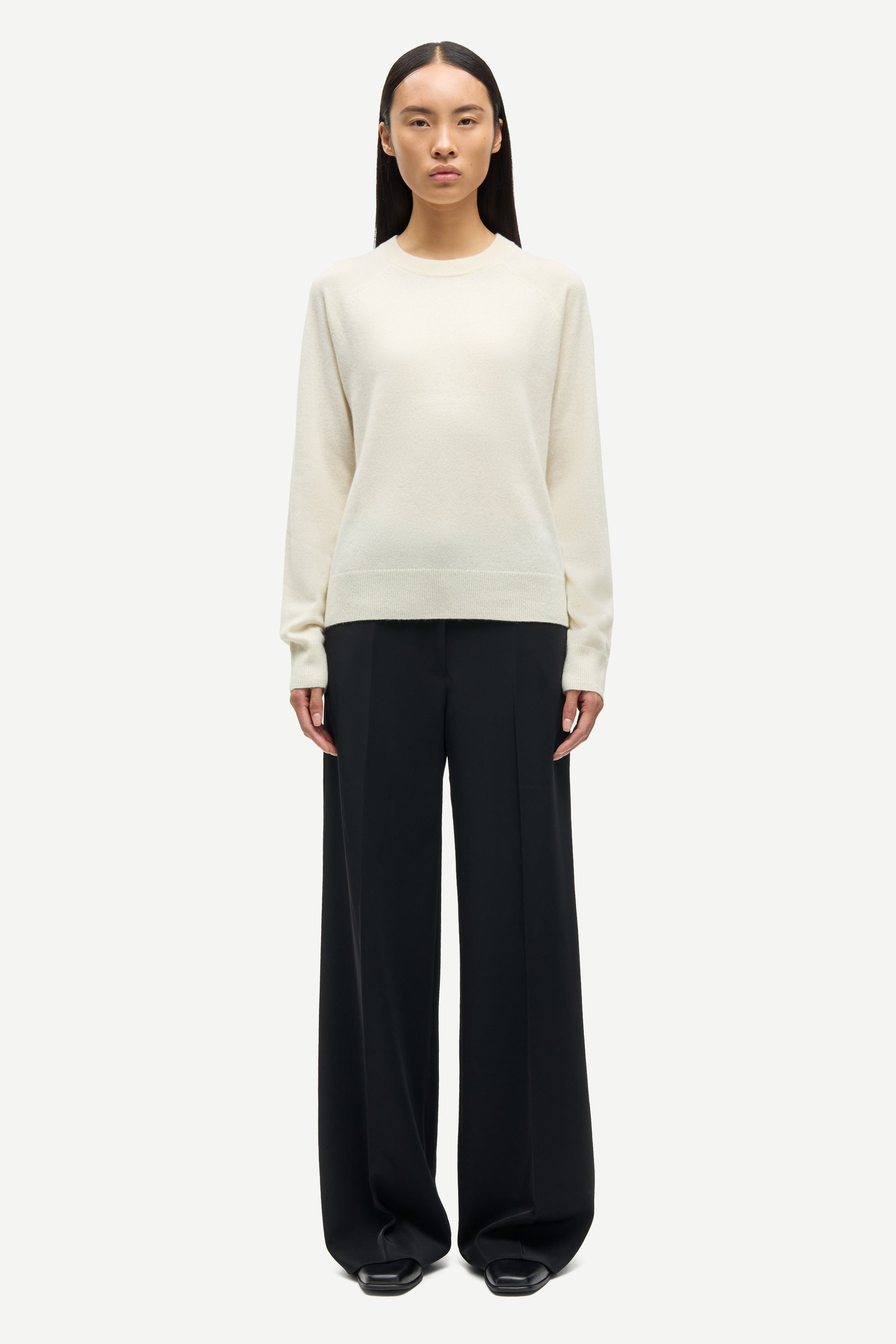 o neck white regular fit jumper with long sleeves from samsoe samsoe model shot 