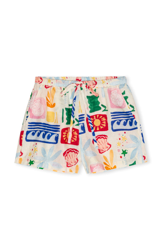 colourful print cotton shorts with drawstring waist from rails 