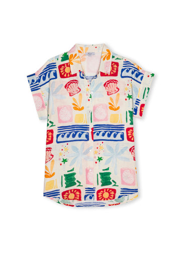 short rolled sleeve colourful print shirt from rails