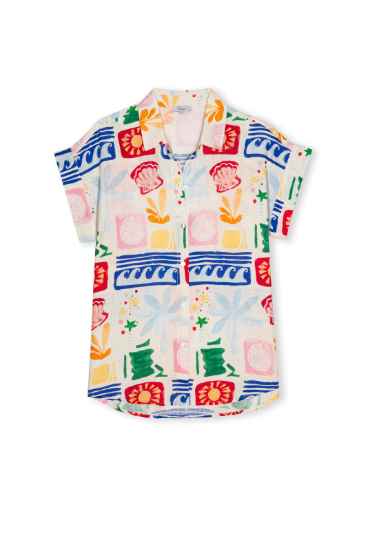 short rolled sleeve colourful print shirt from rails