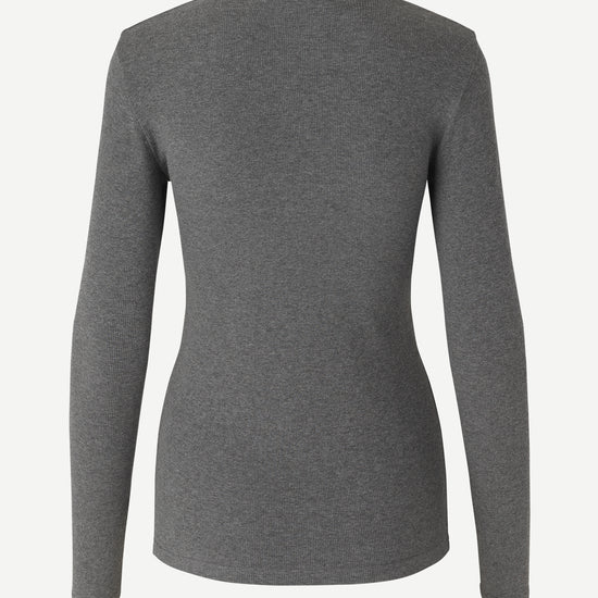 round neck ribbed long sleeves cotton top in dark grey from samsoe samsoe rear view