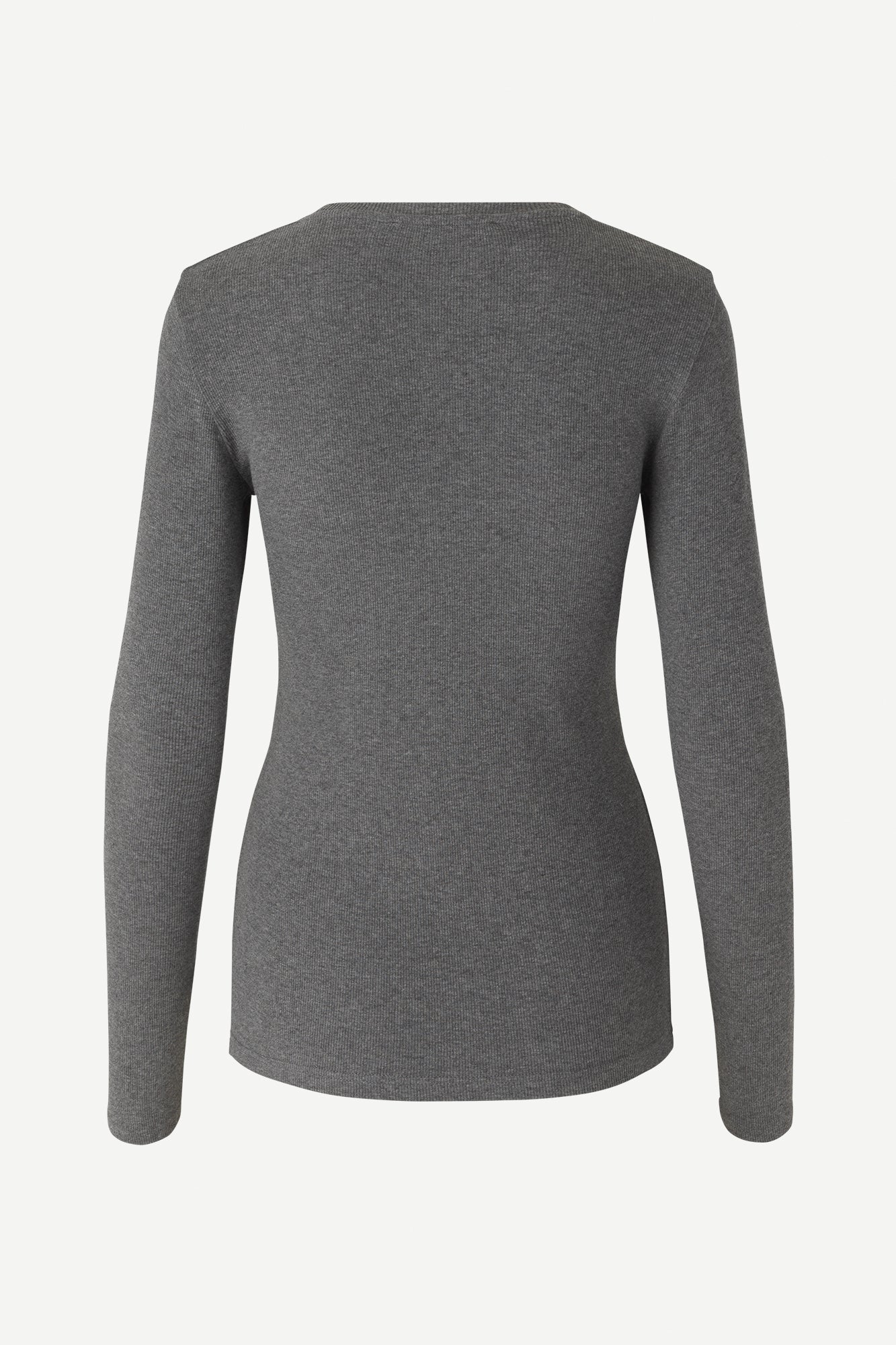 round neck ribbed long sleeves cotton top in dark grey from samsoe samsoe rear view