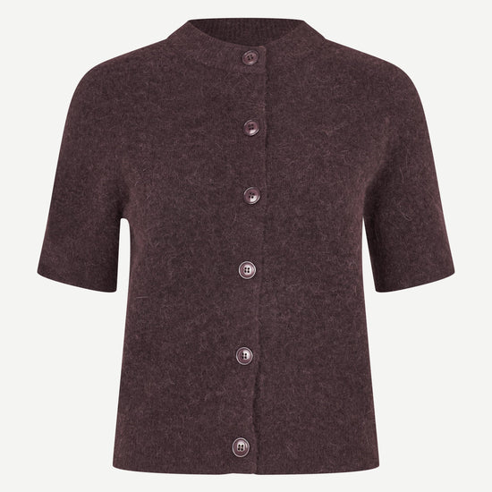 short sleeve dark burgundy wool mix cardigan with burgundy buttons from samsoe samsoe