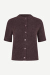 short sleeve dark burgundy wool mix cardigan with burgundy buttons from samsoe samsoe