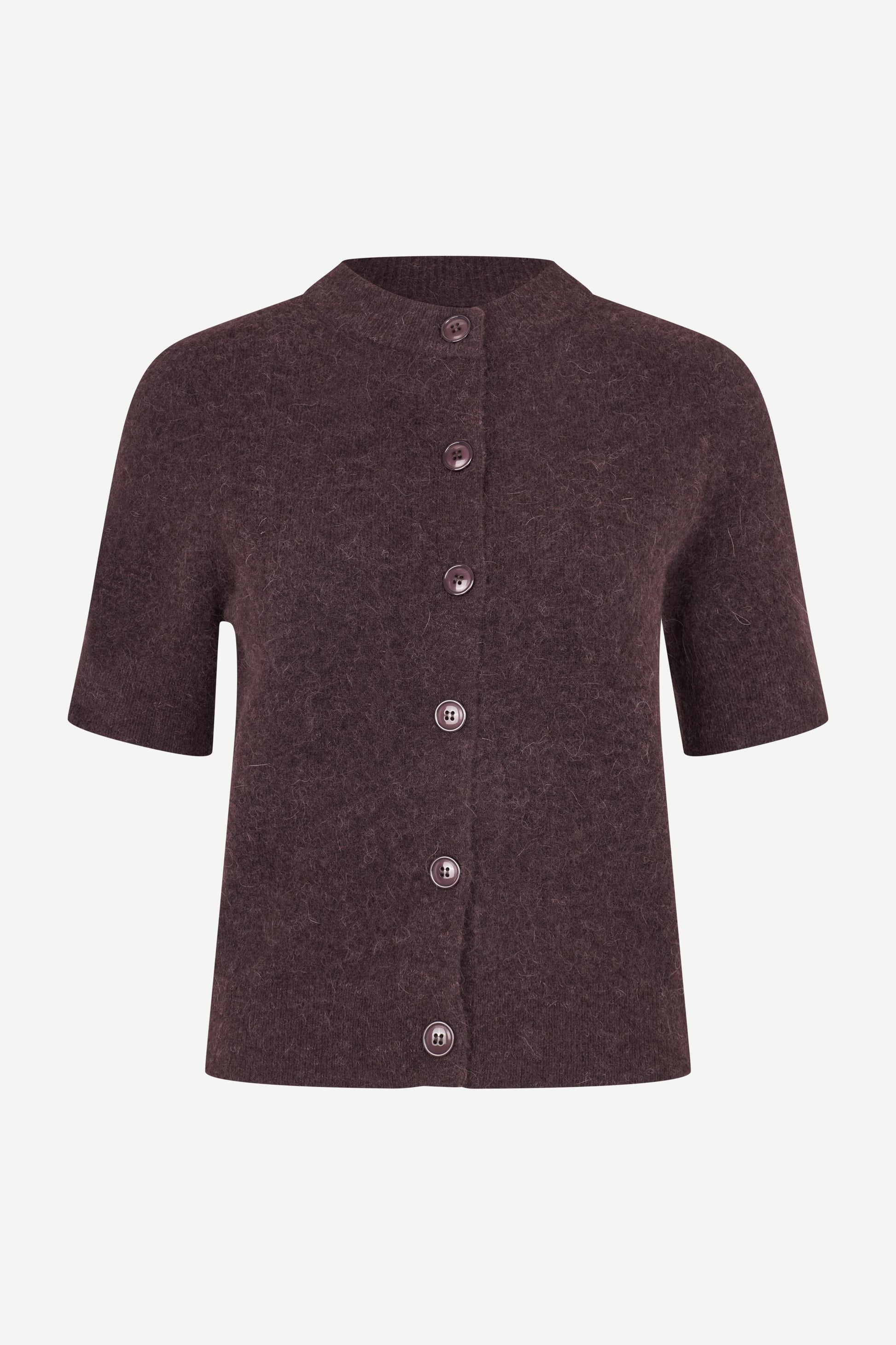 short sleeve dark burgundy wool mix cardigan with burgundy buttons from samsoe samsoe