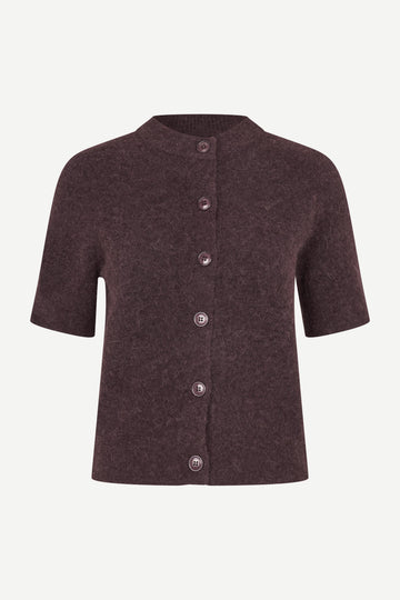 short sleeve dark burgundy wool mix cardigan with burgundy buttons from samsoe samsoe