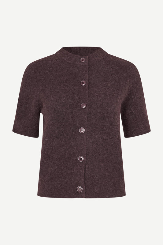 short sleeve dark burgundy wool mix cardigan with burgundy buttons from samsoe samsoe
