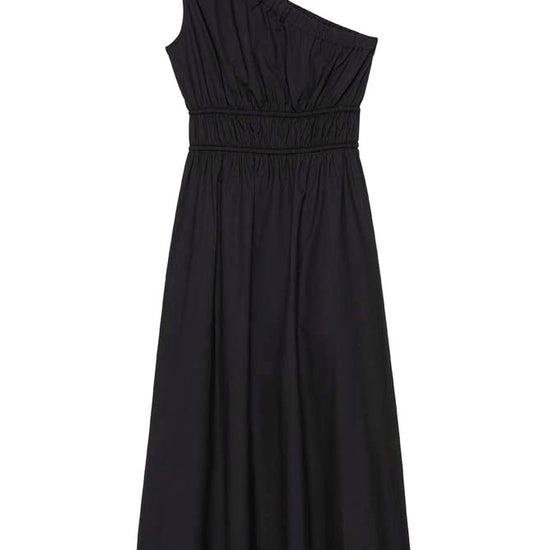 One shoulder black dress with side split and double elasticated waistband