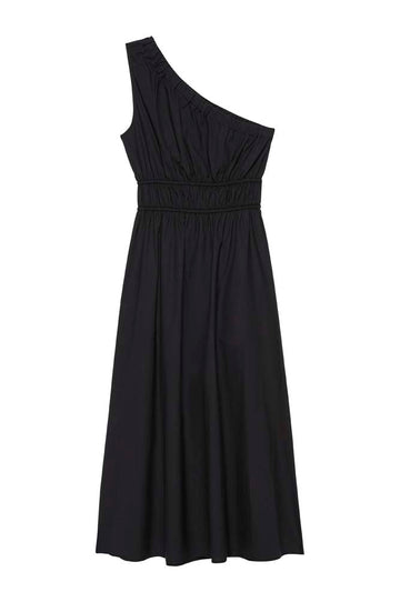 One shoulder black dress with side split and double elasticated waistband