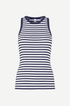 navy stripe tank with round neck and sleeveless, racerback 
