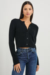round neck button down jumper black model shot 