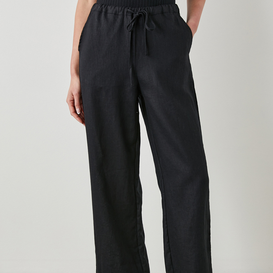 Black straight leg linen trousers 