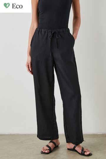 Black straight leg linen trousers 