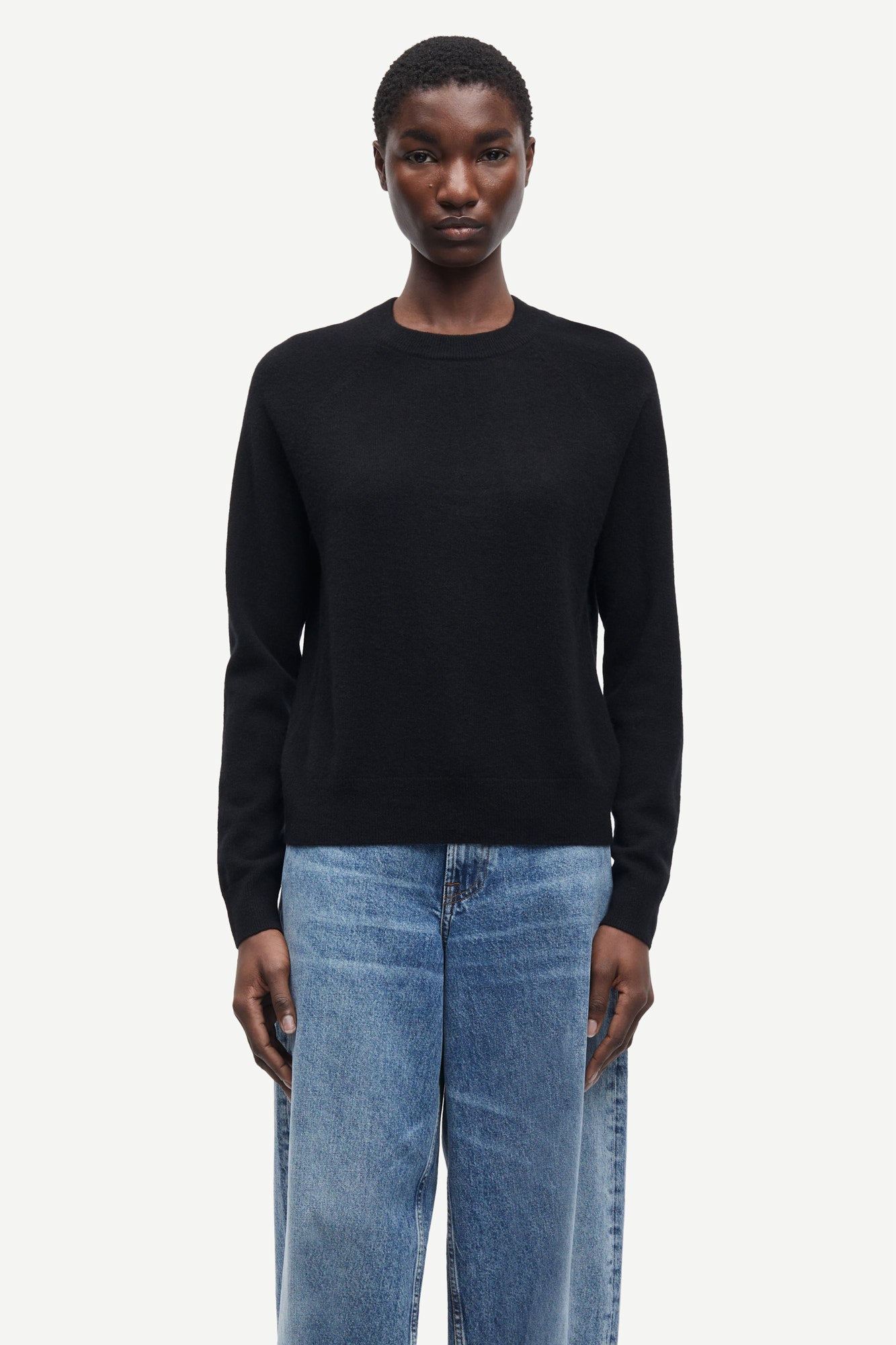 o neck black long sleeve jumper from samsoe samsoe model shot