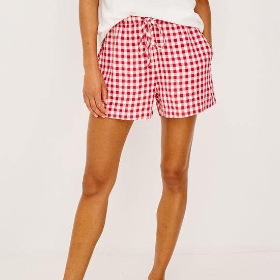 red gingham print with drawstring waist from rails model shot