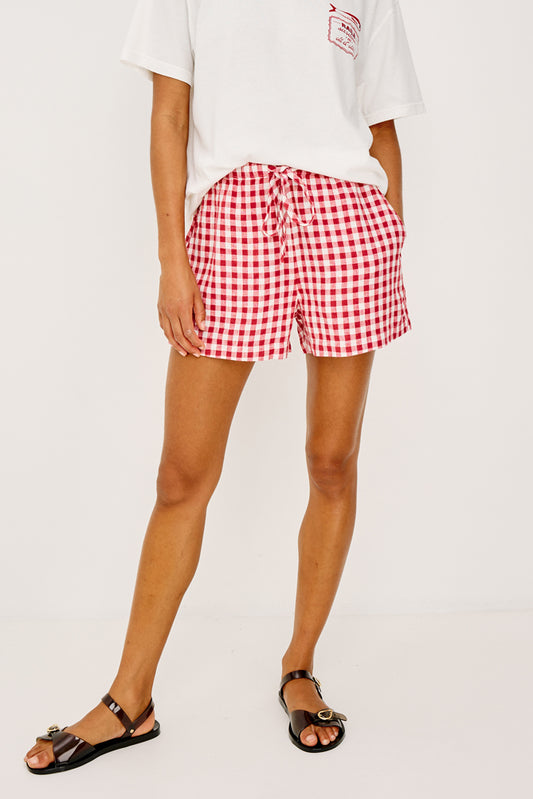 red gingham print with drawstring waist from rails model shot