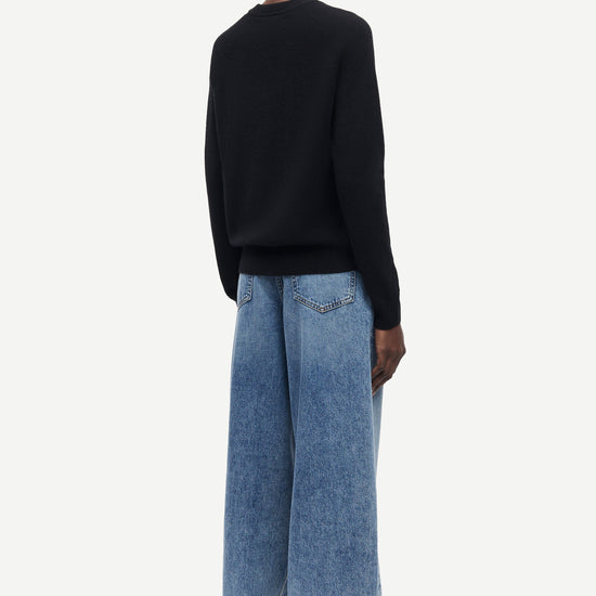 o neck black long sleeve jumper from samsoe samsoe rear view