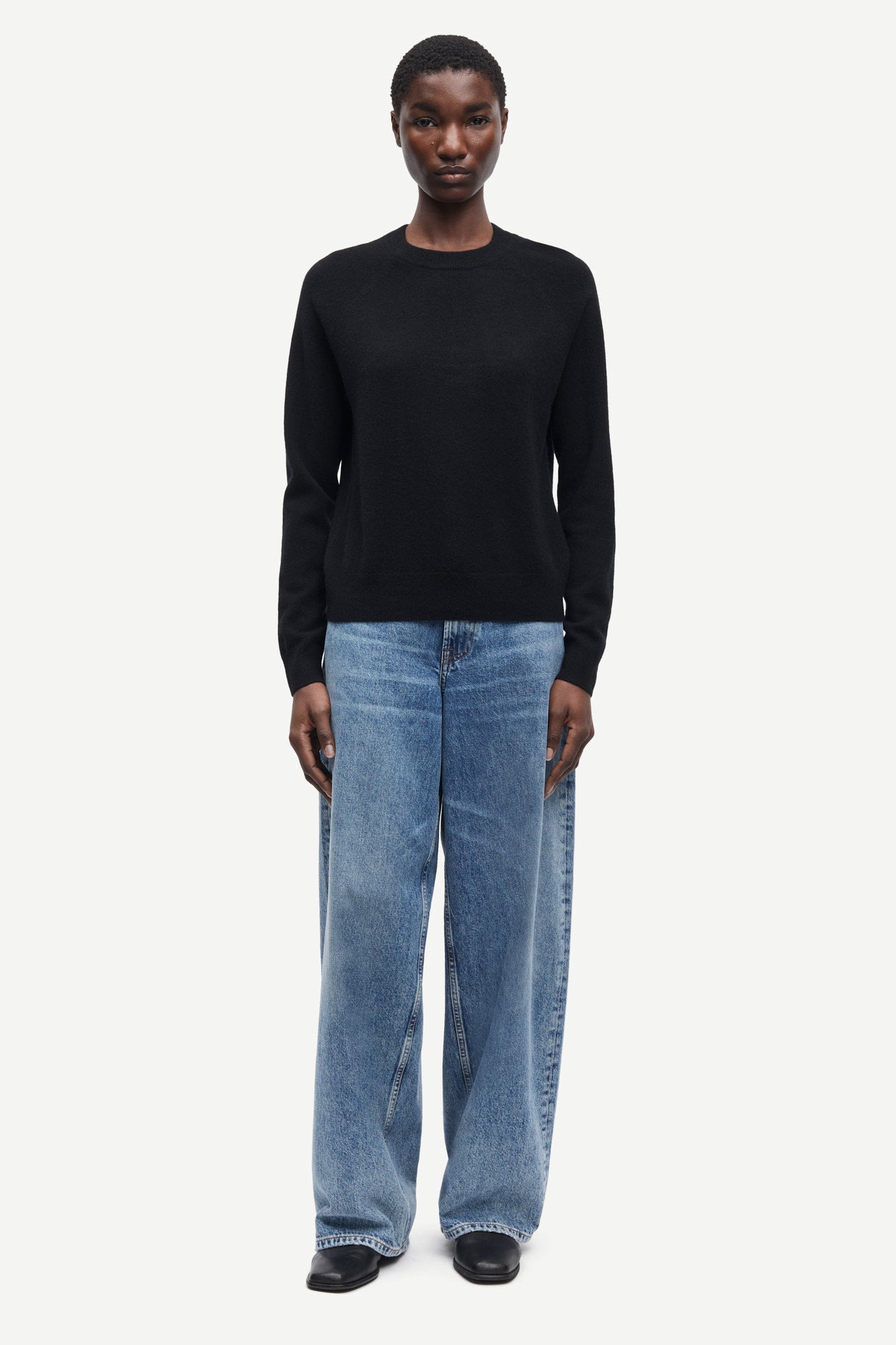 o neck black long sleeve jumper from samsoe samsoe model shot