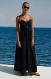 spaghetti strap black midi dress with beaded detailing from rails model