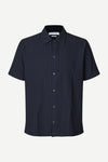 Navy stretch cotton short sleeve mens shirt