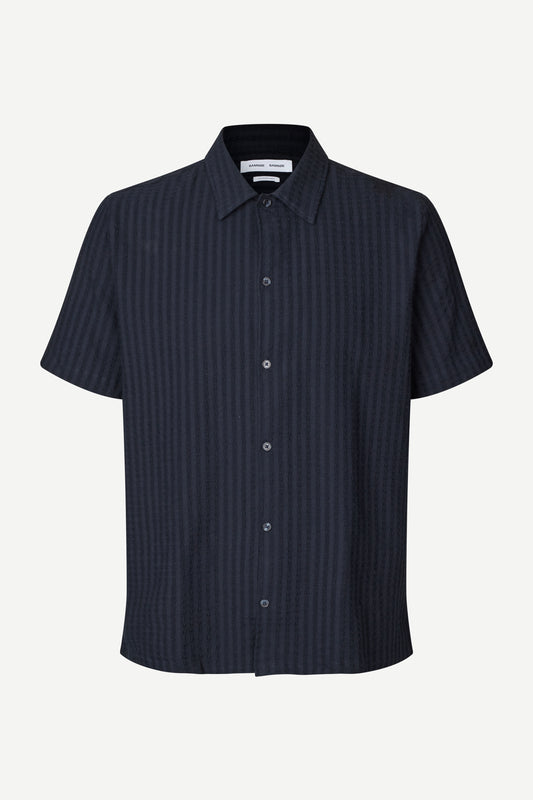 Navy stretch cotton short sleeve mens shirt