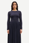 round neck ribbed long sleeves cotton top in navy blue from samsoe samsoe model shot