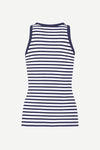 navy stripe tank with round neck and sleeveless, racerback rear view