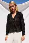 v neck black grid blouse from rails model