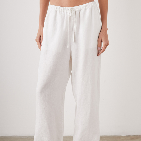 White wide leg linen trousers