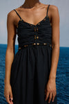 spaghetti strap black midi dress with beaded detailing from rails close up