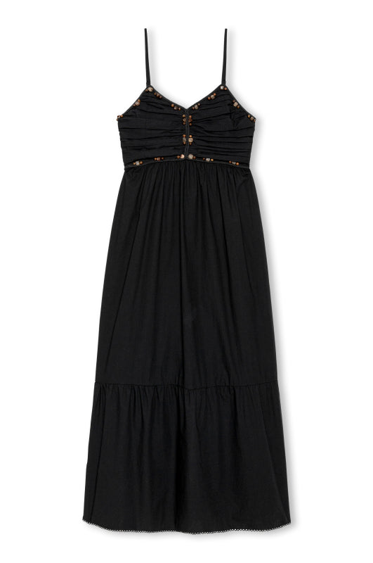 spaghetti strap black midi dress with beaded detailing from rails