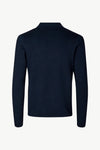 navy half zip jumper with collar and long sleeves in fine knit rear view 