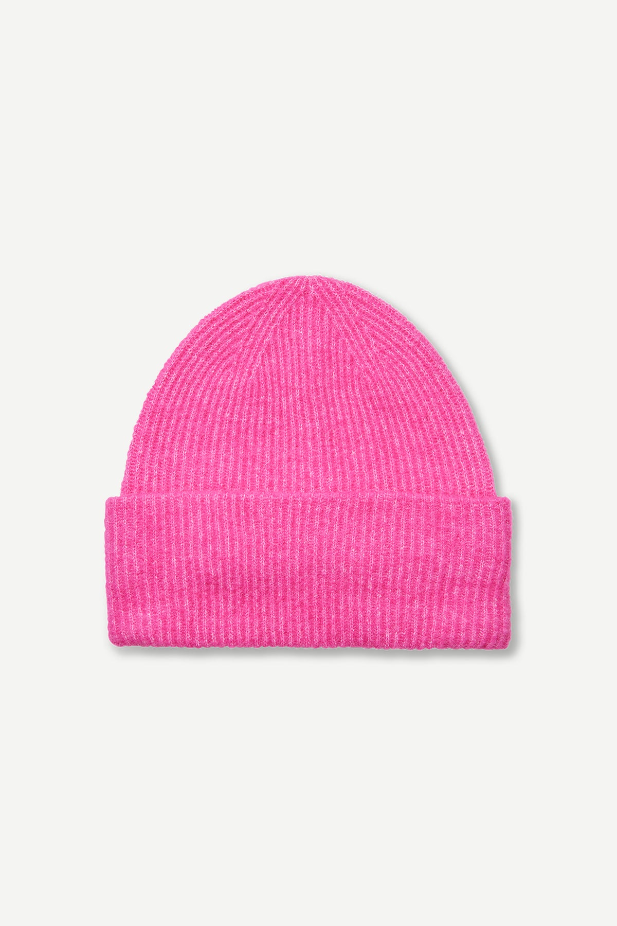 Pink ribbed wooled hat with turn up