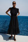 short ruffled sleeve midi dress with black grid design from rails model 