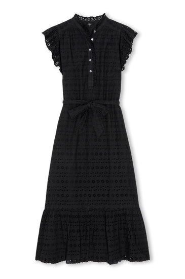 short ruffled sleeve midi dress with black grid design from rails