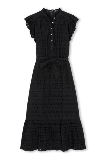 short ruffled sleeve midi dress with black grid design from rails