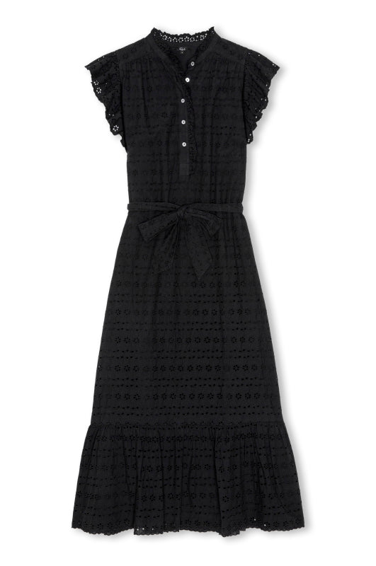 short ruffled sleeve midi dress with black grid design from rails
