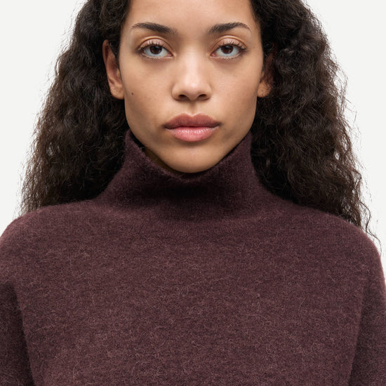 brown turtleneck wool  jumper from samsoe samsoe close up