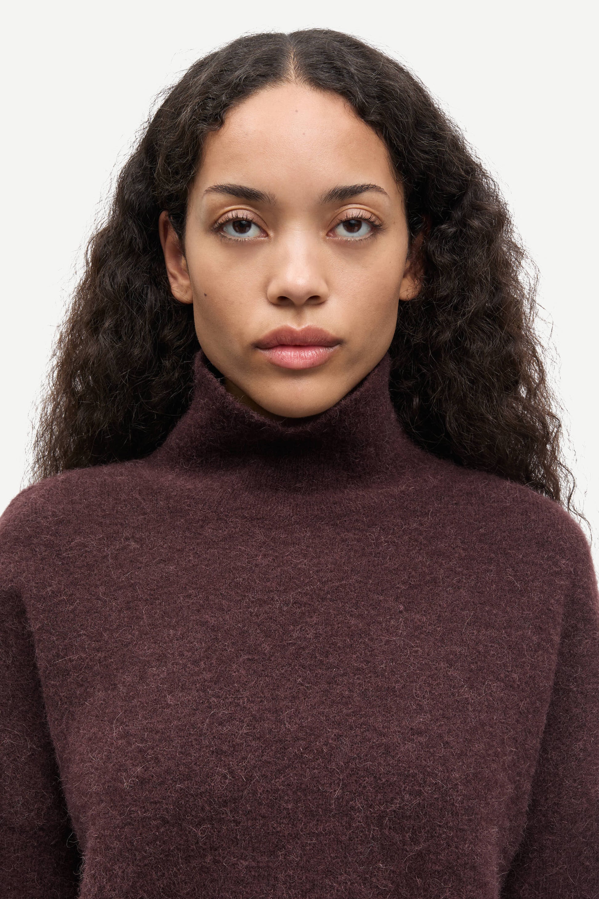 brown turtleneck wool  jumper from samsoe samsoe close up
