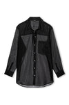 sheer polyester black shirt with chest pocket and long sleeves