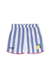 wide blue stripe elasticated waist short with embroidered lemon and fish from rails