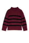 round neck burgundy cashmere jumper with black stripes