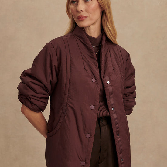 Chocolate brown padded jacket with popper buttons