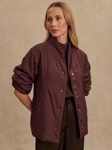 Chocolate brown padded jacket with popper buttons