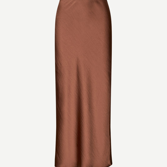 light brown long bias cut satin skirt from samsoe samsoe