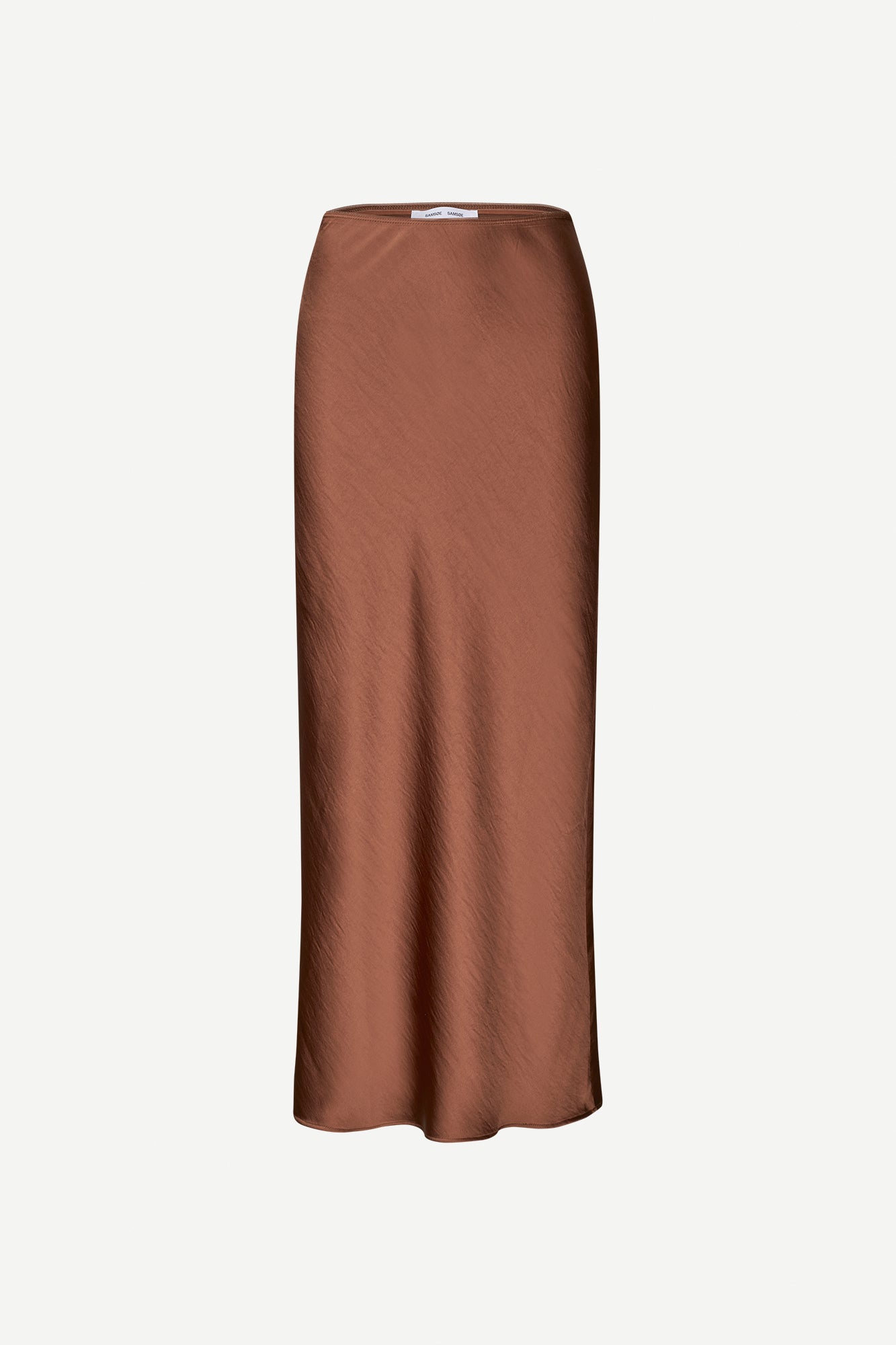 light brown long bias cut satin skirt from samsoe samsoe